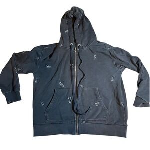 Driftwood Embroidered Floral Full Zip Hoodie Jacket Charcoal Gray Size Medium